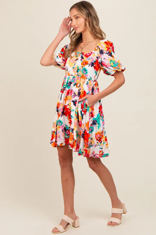 Wind DressMulticolor Floral Puff Sleeve Dress