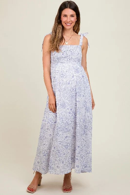 Embroidered DressWhite Floral Shoulder Tie Maternity Dress