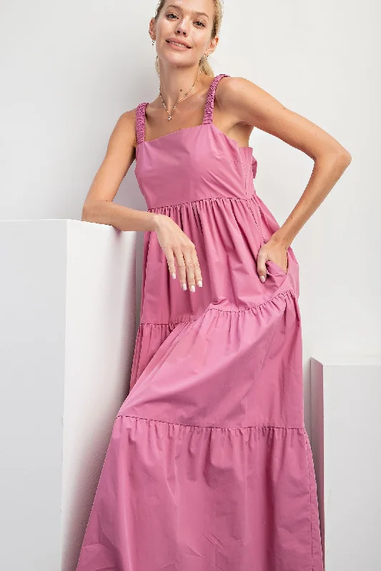 One-shoulder DressMauve Square Neck Cut Out Back Tiered Maxi Dress