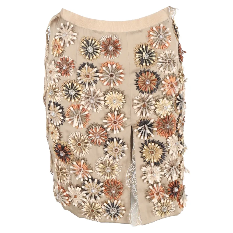 Dolce & Gabbana Embellished Floral Skirt in Beige ViscoseWrap Skirt