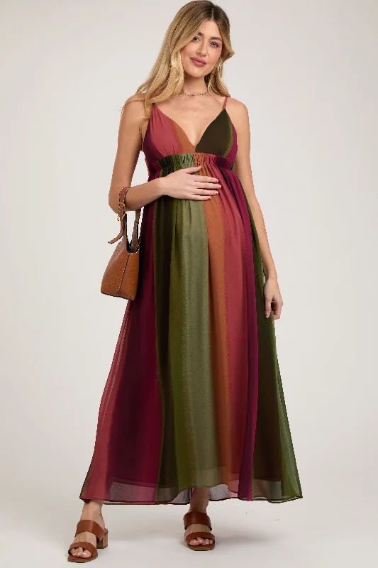 T-shirt DressMulti-Color Ombre Chiffon V-Neck Maternity Maxi Dress