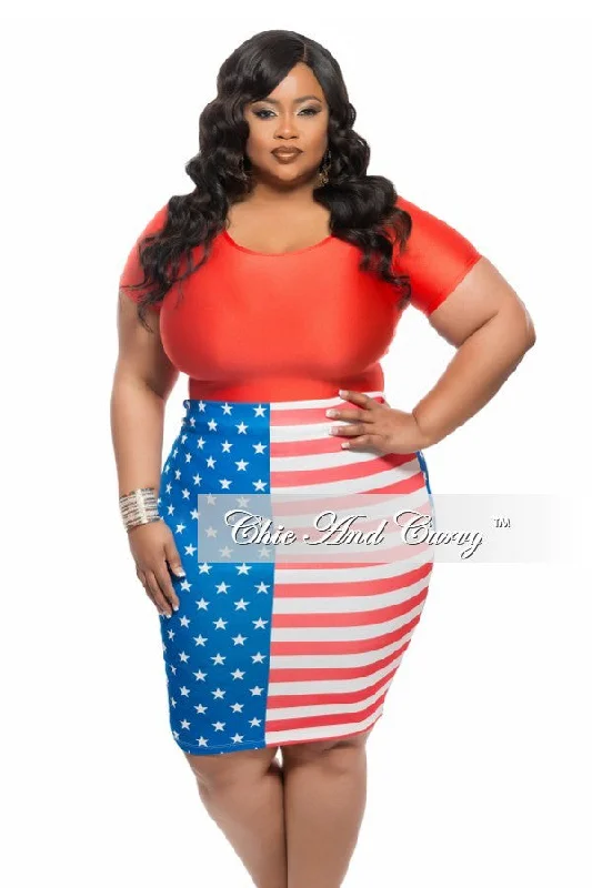 Final Sale Plus Size Skirt in Flag PrintOpaque Skirt