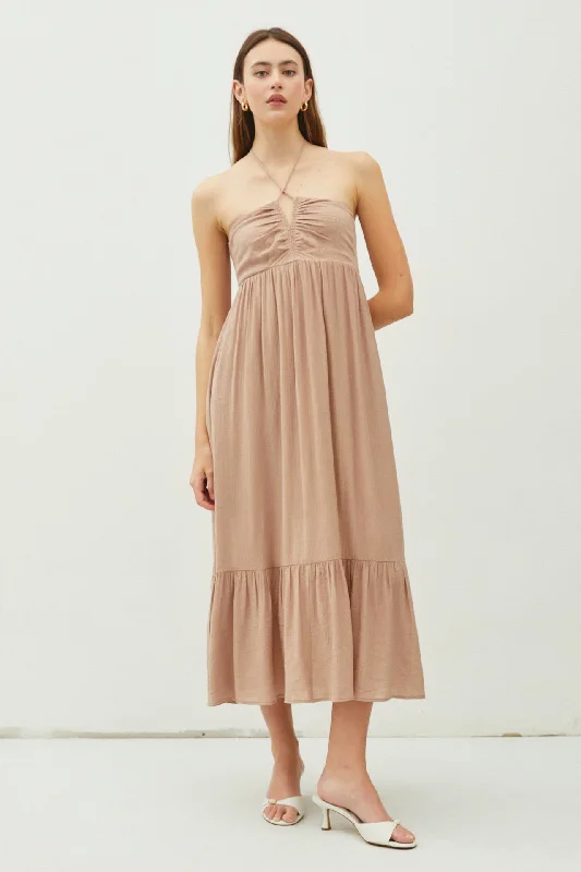 Crinoline DressTaupe V-Front Halter Midi Dress