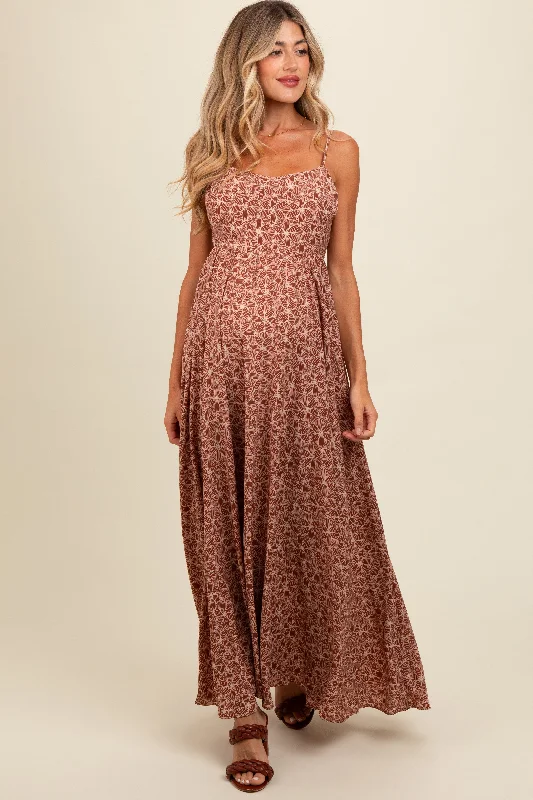 Prairie DressMauve Floral Cutout Tie Back Maternity Maxi Dress