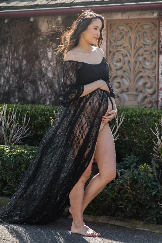 Running DressBlack Lace Off Shoulder Maternity Photoshoot Gown/Dress