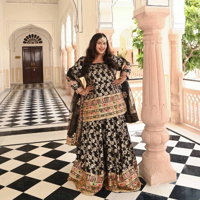 Platinum Black Banarasi Embroidered Lehenga Set (Without Dupatta)