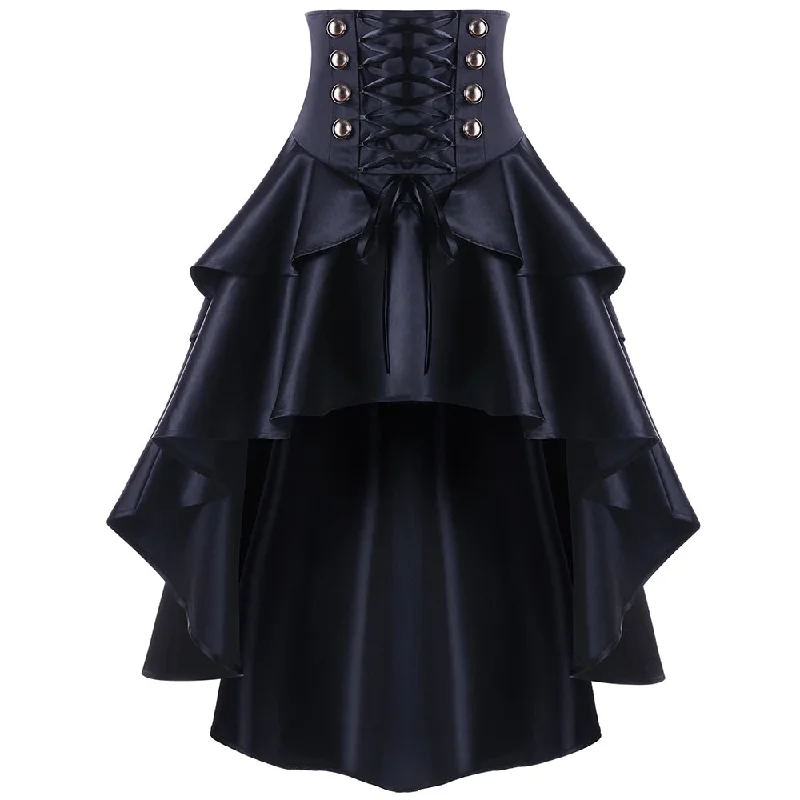 Black Lace Up Ruffles Vintage Gothic Skirt Women Plus Size MINI High Low Skirts Womens Punk Party Steampunk SkirtLeather Skirt