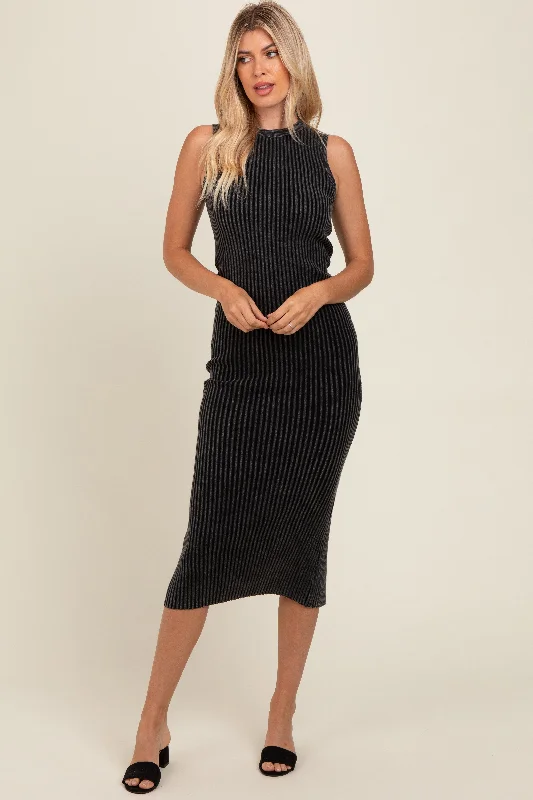 Maxi DressCharcoal Vintage Wash Ribbed Cutout Dress