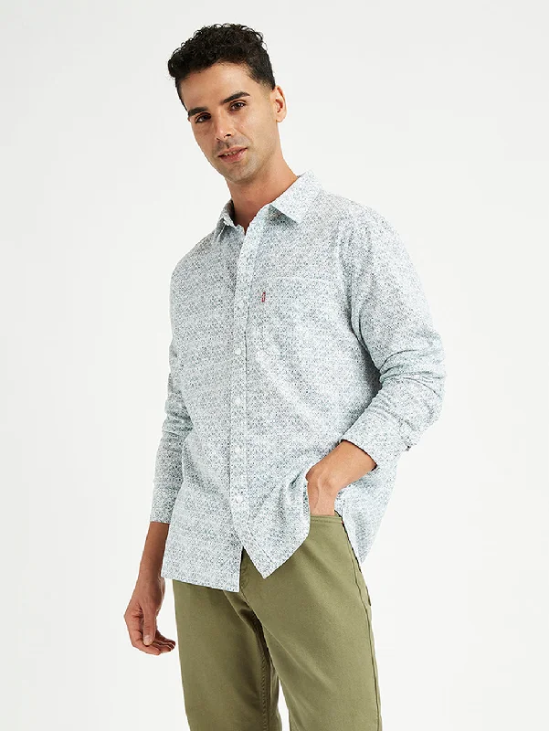 Men's Geometric Print Slim Fit ShirtLinen Shirts