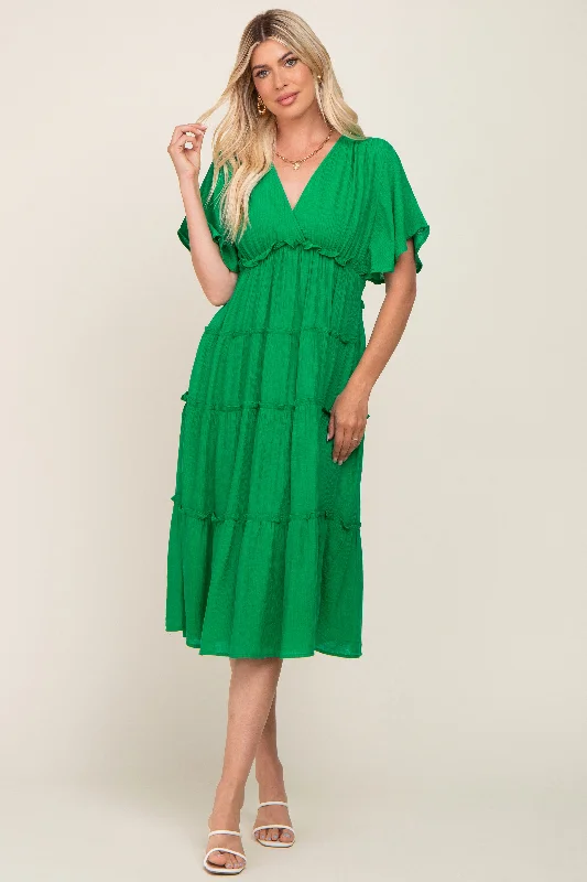 Asymmetrical DressGreen Ruffle Tiered V-Neck Midi Dress