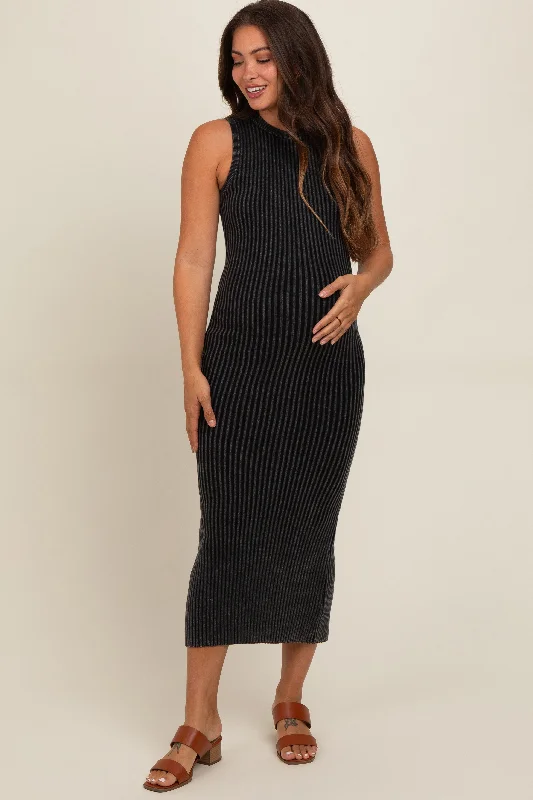 Mini DressCharcoal Vintage Wash Ribbed Cutout Maternity Dress