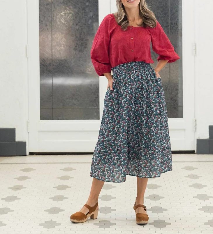 Rustic Paradise Floral Midi Skirt In NavyAsymmetrical Skirt