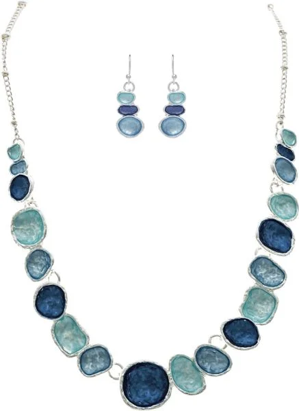 Silver Blue Concave Necklace Set