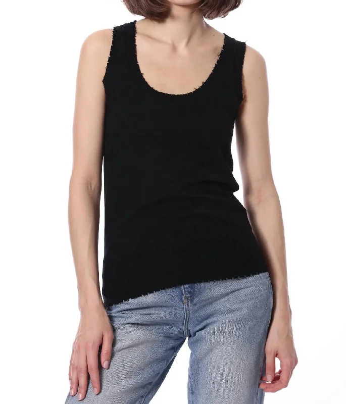 Cotton Cashmere Frayed Scoop Neck Tank Top In BlackReflective hoodie