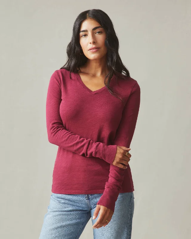 Premium Slub V-Neck Long Sleeve - Beet Red