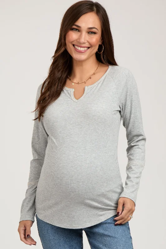 Heather Grey V-Neck Maternity Long Sleeve Shirt