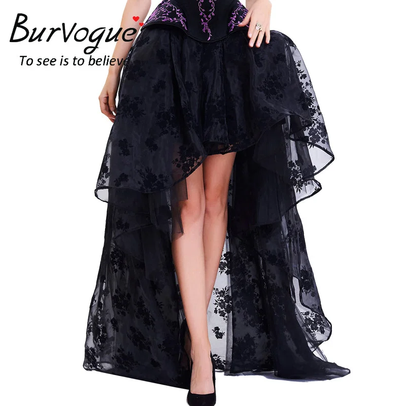 Burvogue Long Maxi Steampunk Elastic Skirts Women Black Fluffy Tulle Skirt Ruffled Chiffon Lace Midi Gothic Sexy Corset SkirtUnder Skirt