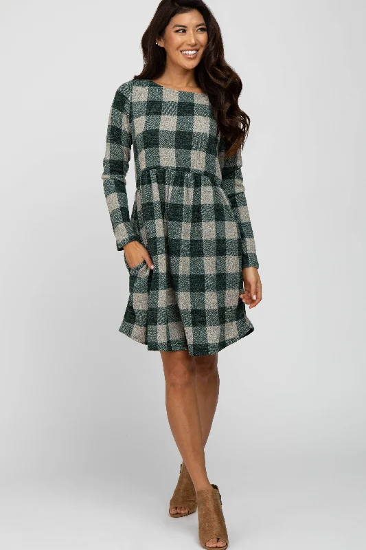 Cocktail DressForest Green Plaid Knit Dress