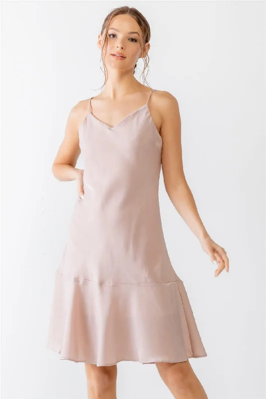 Prairie DressPink Satin Strappy Flare Hem Mini Dress /2-2-2