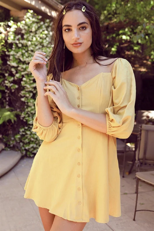 Peplum DressMustard Off-The-Shoulder Button Down Boho Mini Dress /3-2-1