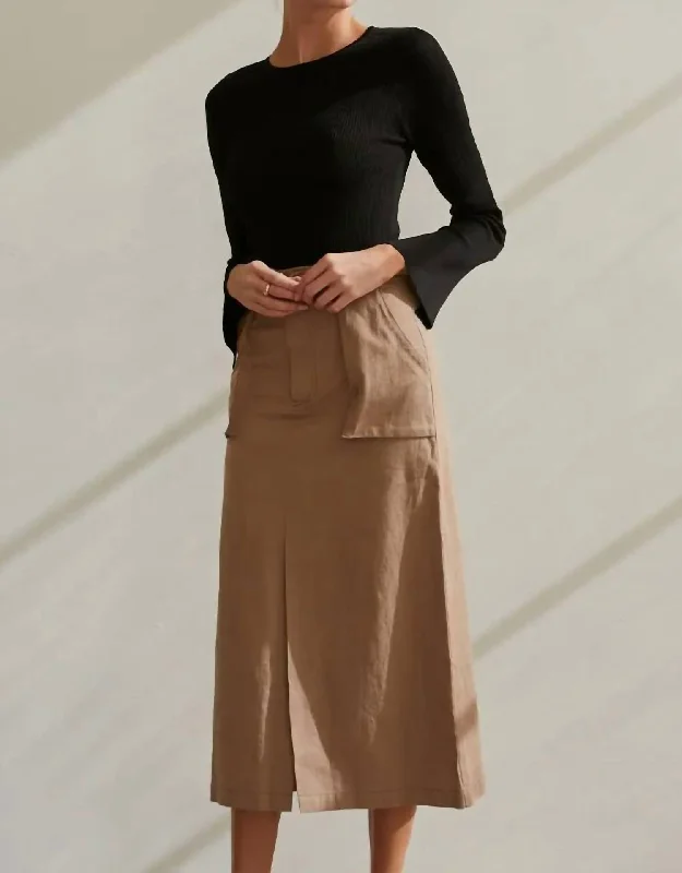 Twill Midi Skirt With Willow Pockets In KhakiTactical Skirt