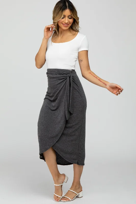 Charcoal Wrap Midi SkirtRunning Skirt