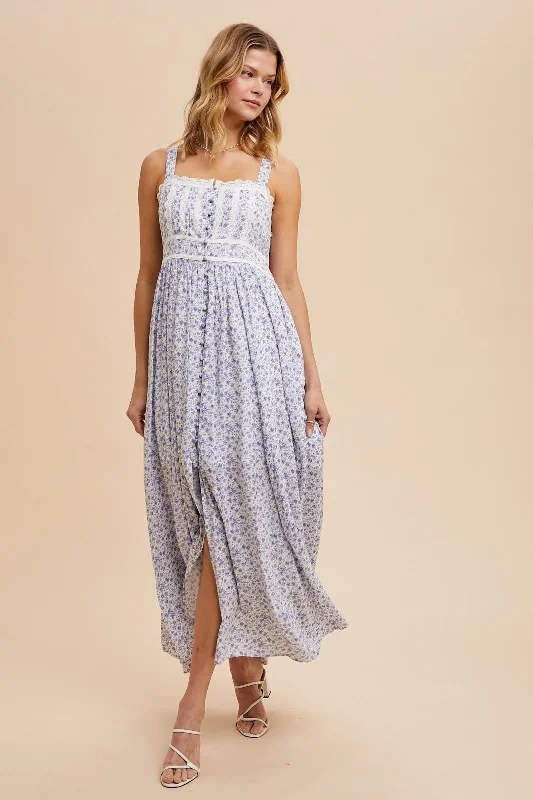 Opaque DressLight Blue Floral Button Down Sleeveless Maxi Dress