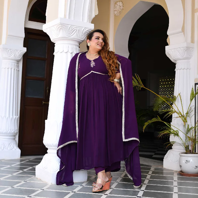 Deep Purple Banarasi Alia Cut Georgette Suit Set