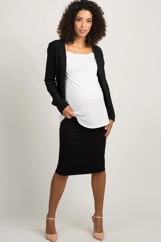 PinkBlush Black Solid Maternity Pencil SkirtVictorian Skirt