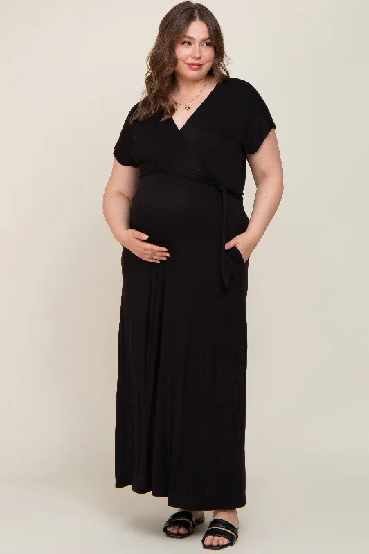 Cheerleader DressBlack Basic Maternity Plus Wrap Maxi Dress