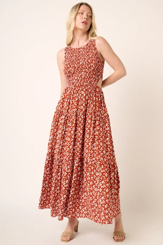 Vintage DressRust Abstract Animal Print Cut Out Detail Maxi Dress