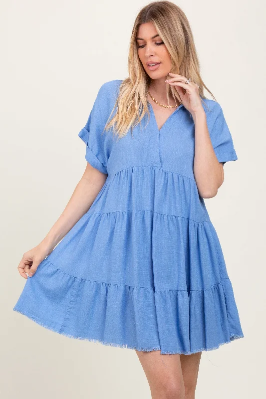 School DressBlue Tiered Linen Dress