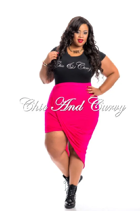 Final Sale Plus Size Skirt with Gather and Drop Effect in Hot PinkSheer Skirt