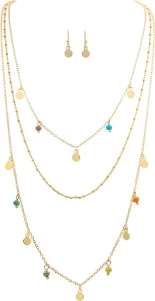 Multicolor Beaded Disc Charms Layer Necklace Set