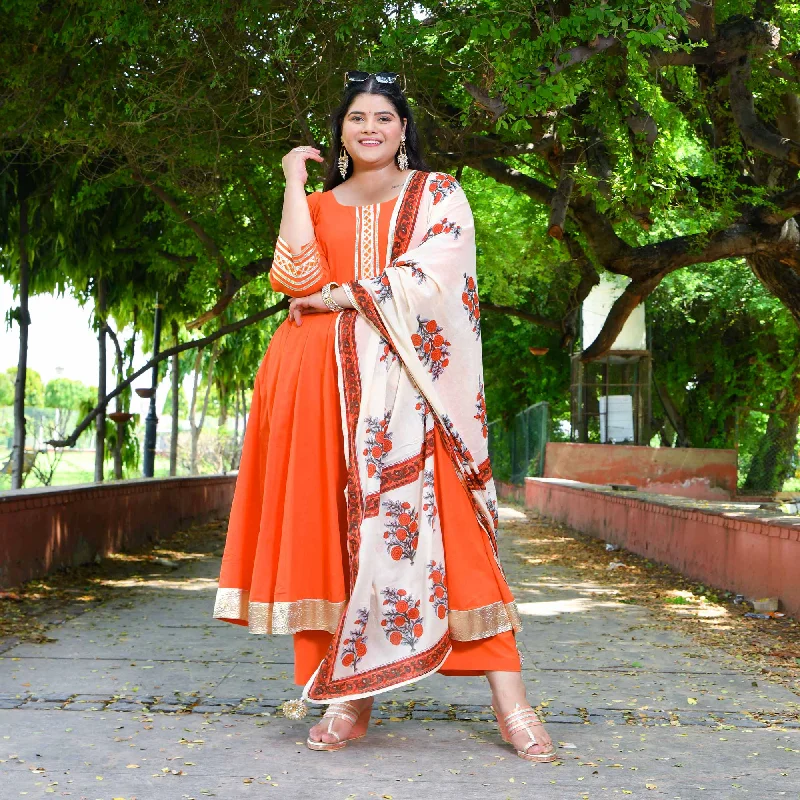 Tangerine Floral Cotton Anarkali Set