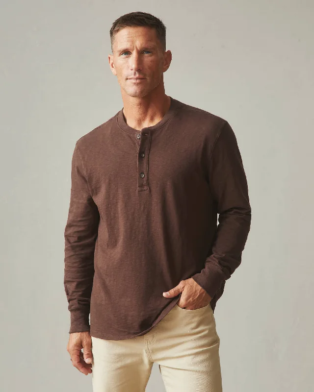 Premium Slub Henley Tee Long Sleeve - Chicory Coffee