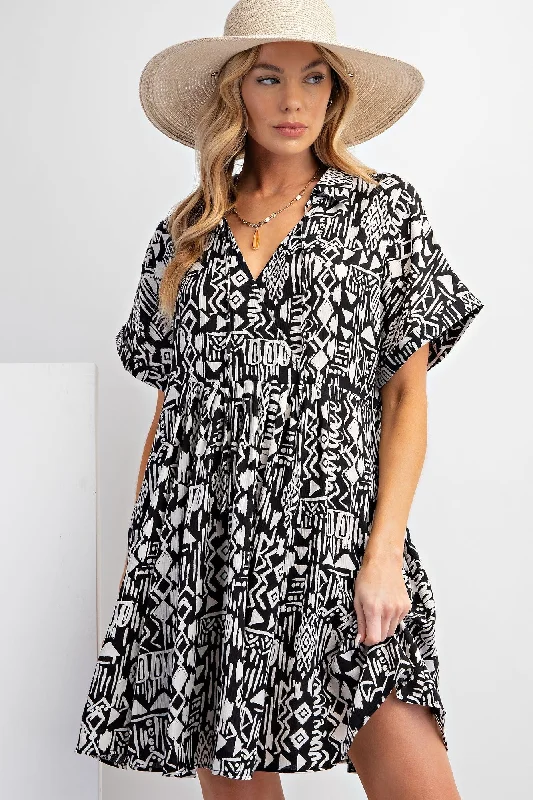 Rain DressBlack Printed Front Tie Dress