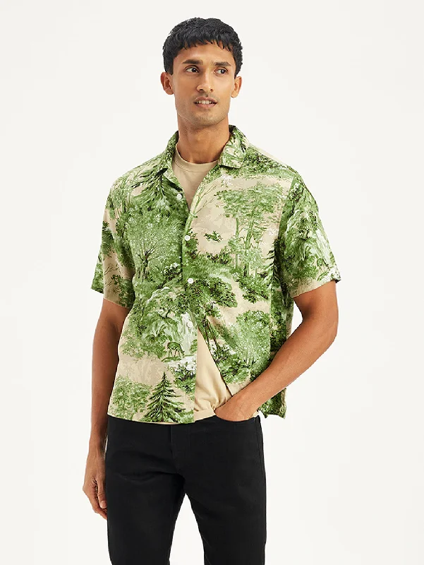 Men's Jacquard Relaxed Fit Camp ShirtHip-Hop Shirts