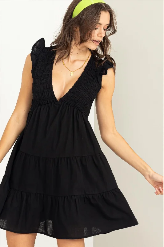 Modern DressBlack Flair Smocked Tiered Mini Dress