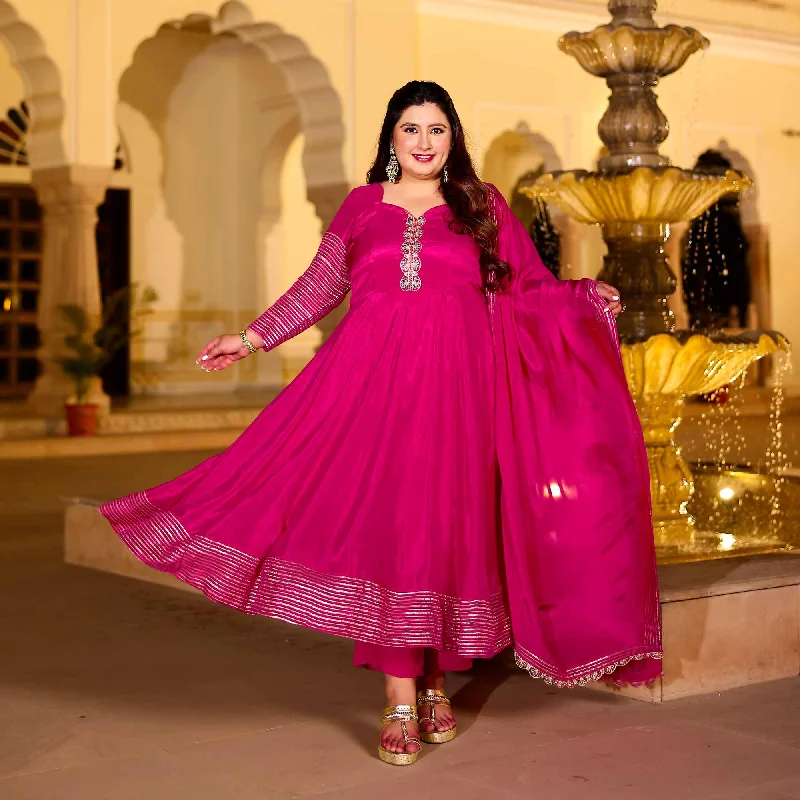 Dazzling Magenta Silk Anarkali Set