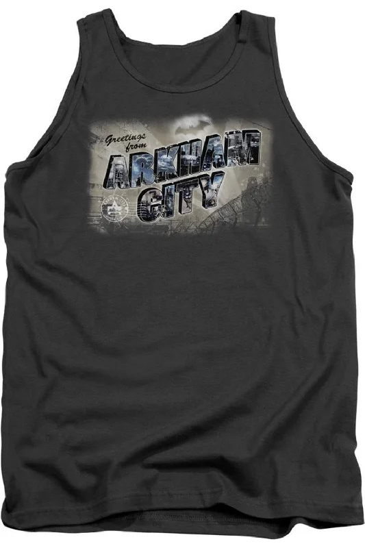 Batman Arkham City Greetings From Arkham Adult Tank TopWindproof jacket