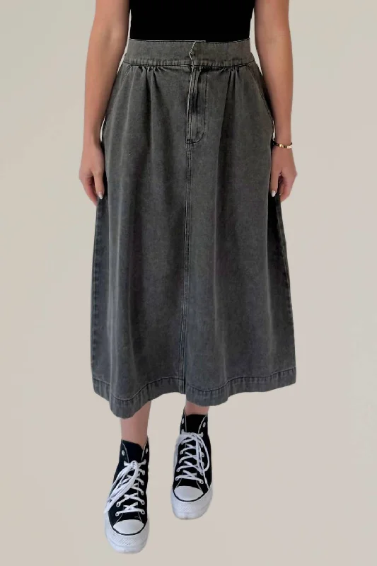 Denim Midi Skirt In Washed BlackMini Skirt