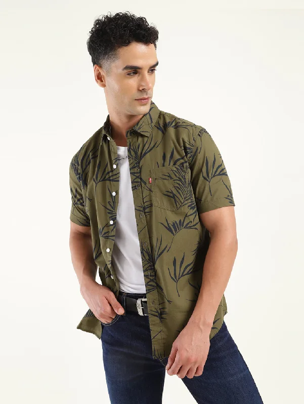 Men's All Over Printed Slim Fit ShirtLeather-Paneled Shirts