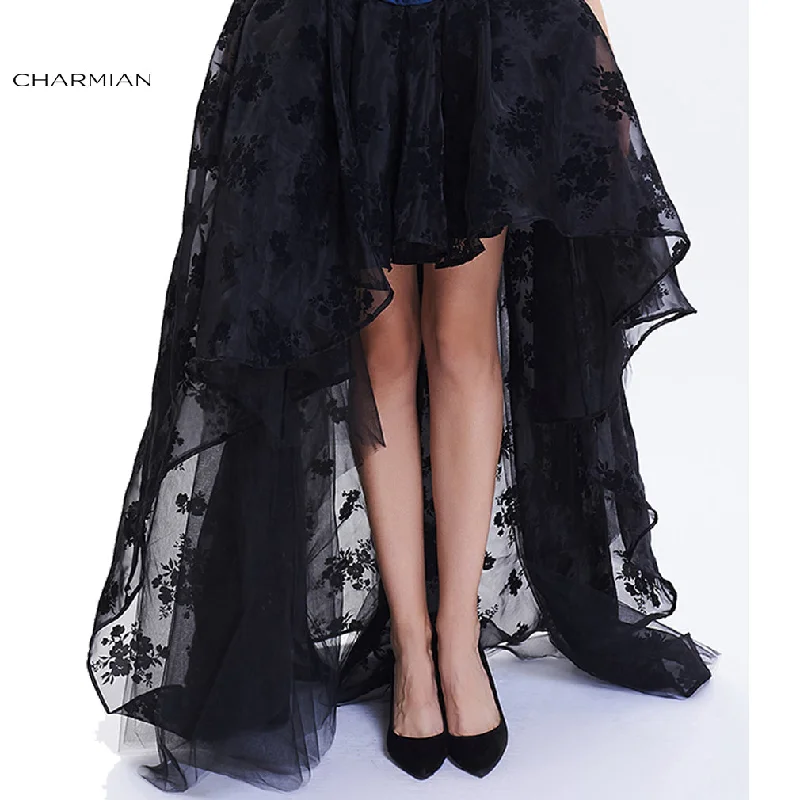 Charmian Women's Steampunk Gothic Vintage Skirt Floor Length Sexy Wedding Party High Low Black Floral Lace SkirtCulotte Skirt