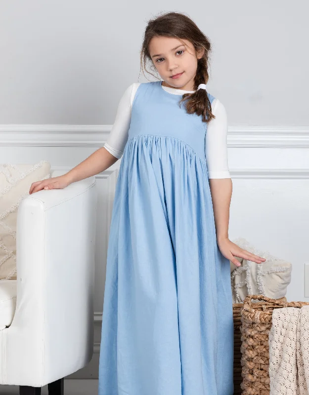 Girls Round Neck Shirred Maxi Jumper Shabbos Robe Sky