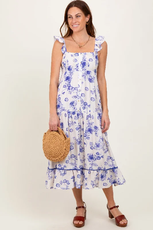 Mini DressNavy Floral Ruffle Strap Tiered Midi Dress