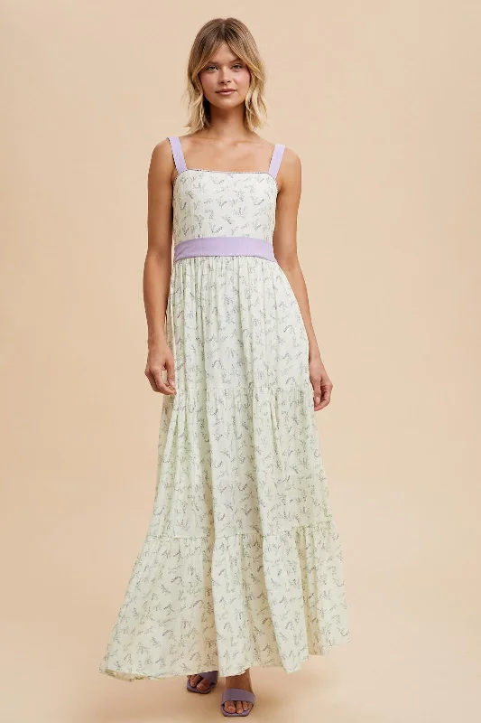 Midi DressLavender Floral Contrast Sash Tie Maxi Dress