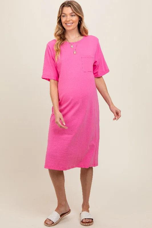 Kaftan DressPink Oversized Round Neck T-Shirt Maternity Dress