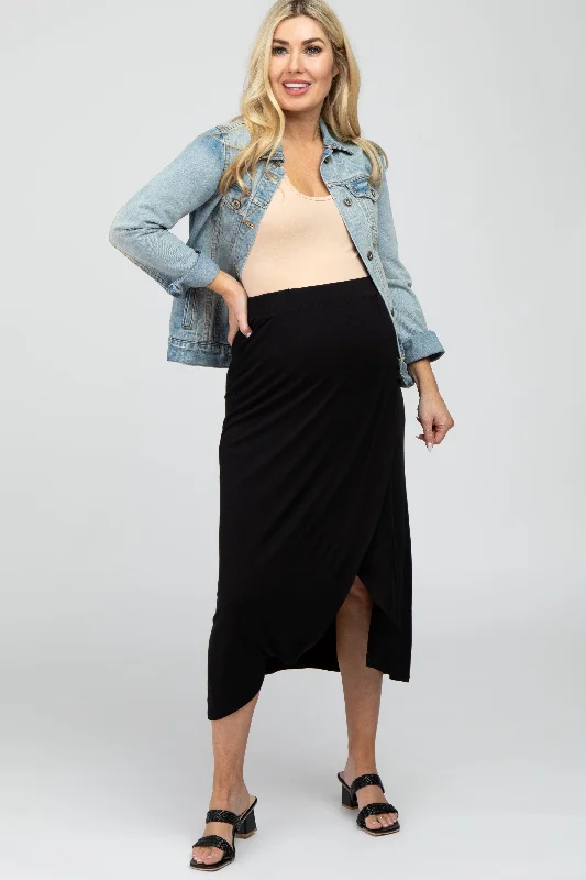 Black Wrap Maternity Midi SkirtRain Skirt