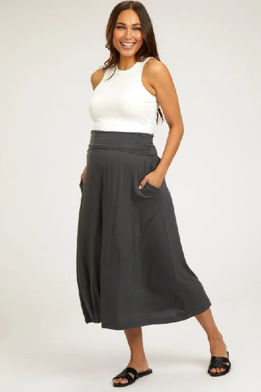 Charcoal Fold-Over Maternity Maxi SkirtCircle Skirt